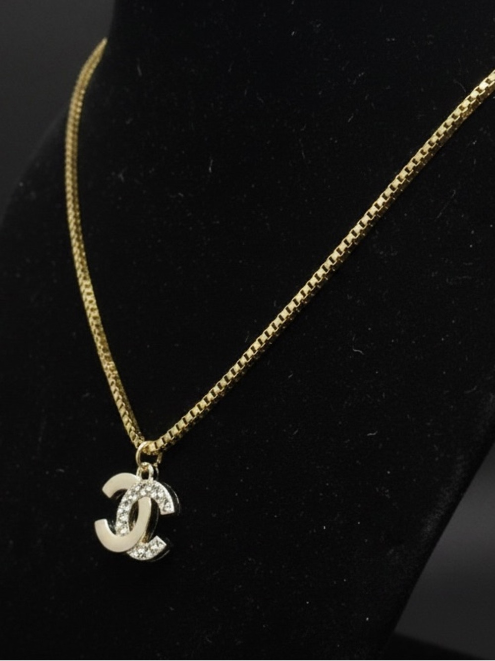 Gold-Tone Interlocking Logo Pendant Necklace - Classic Designer Style